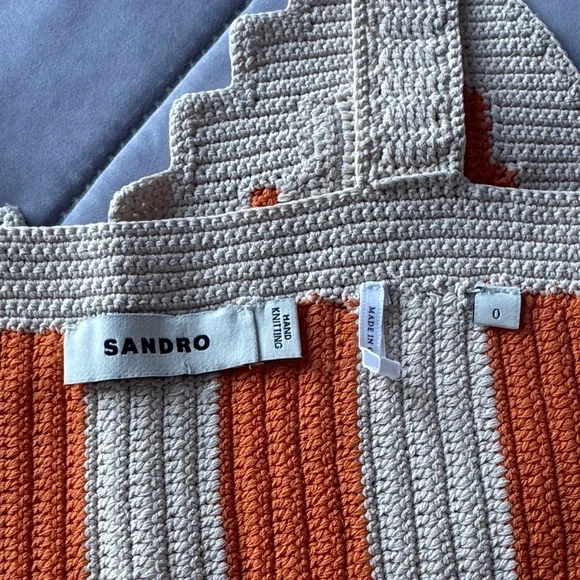 Sandro Crocheted Orange and Cream Striped Women's Top - Picture 4 of 5